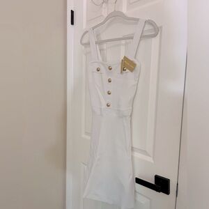 Michael Kors White Mini Dress with Gold Accents